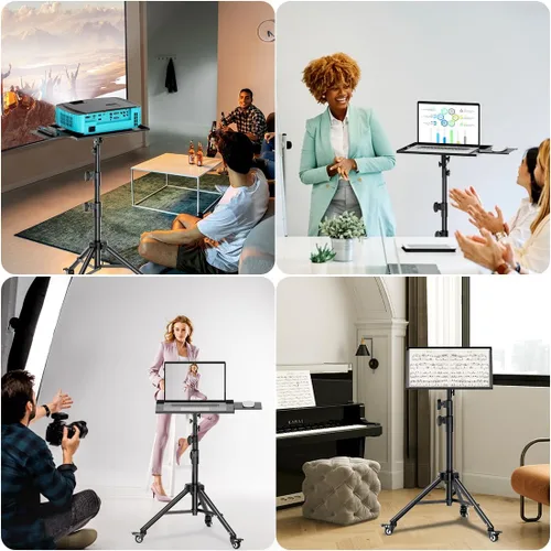 Miniatura 2 de Soporte para proyector con ruedas, trípode para laptop de 29 a 69 pulgadas con bandeja para mouse, soportes de DJ de altura ajustable con soporte