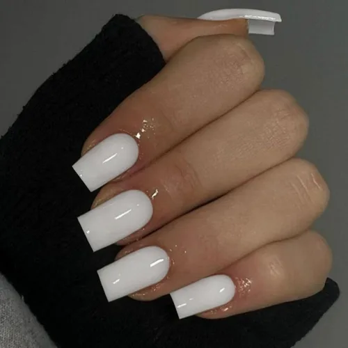 Miniatura 34 de KQueenest Uñas Postizas de Presión Azul Real Cortas Medianas Cuadradas con Pegamento, Juego de Uñas Falsas Sólidas Oscuras Cortas Ataúd Acrílicas