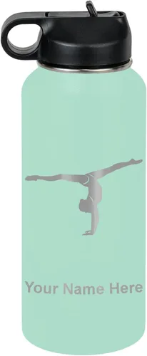 Miniatura 67 de LaserGram Botella de agua personalizada, gimnasta niña, acero inoxidable de doble pared aislada al vacío con popote superior, regalo grabado Azul