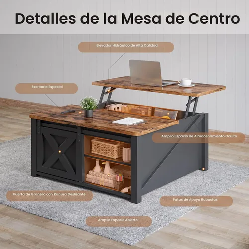 Miniatura 3 de SEDETA Mesa de Centro con Tapa Elevable de 31.5" con Almacenamiento, Mesas de Centro Cuadradas para Sala de Estar, Mesa de Centro Estilo Granja