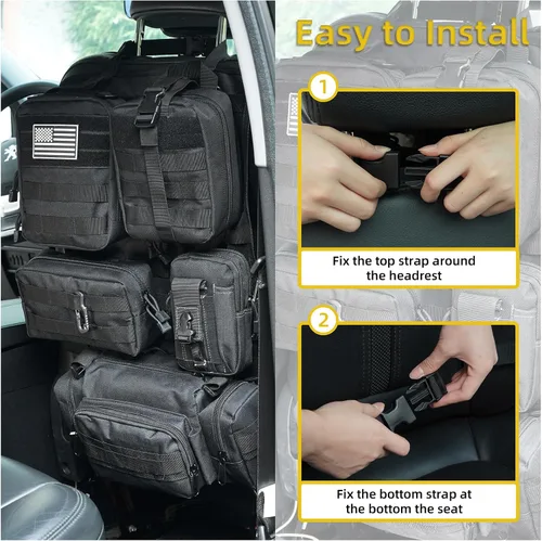 Miniatura 3 de Organizador táctico para respaldo de asiento de automóvil, organizador táctico Molle para respaldo de asiento con 6 bolsas Molle desmontables