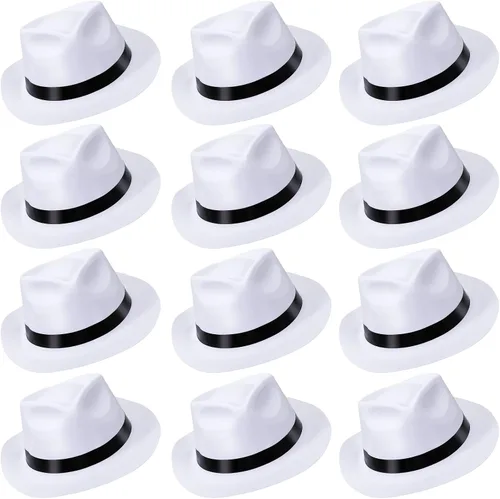Miniatura 9 de Sureio Sombrero de gángster de 12 piezas, sombreros de plástico para caballeros, sombreros de disfraz de gángster para hombres, mujeres, niños
