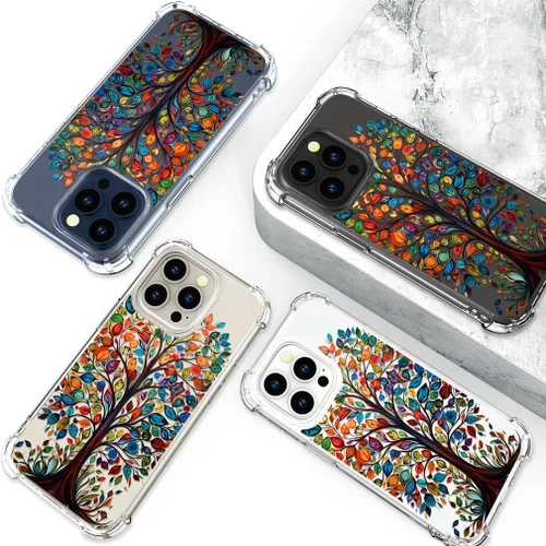 Miniatura 3 de Hungo Funda compatible con iPhone 15 Pro Max para mujer, diseño transparente lindo, árbol Promax femenino con hojas coloridas de otoño