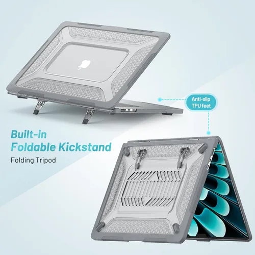 Miniatura 4 de Batianda Funda resistente mejorada para MacBook Air de 15 pulgadas M5 2026 2025 M4 2024 2023, TPU híbrido de panal + armadura de PC mate con soporte