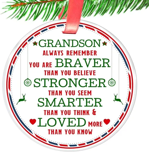 Elegant Chef Adorno de Navidad para nieto, Always Remember You are Braver Stronger Smarter, regalo inspirador motivacional de la abuela y el abuelo,
