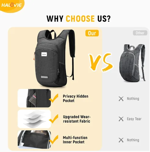 Miniatura 4 de HALOVIE Mochila pequeña de senderismo 10L, mochila ligera plegable de día, mochila de viaje plegable para mujeres y hombres (Negro)