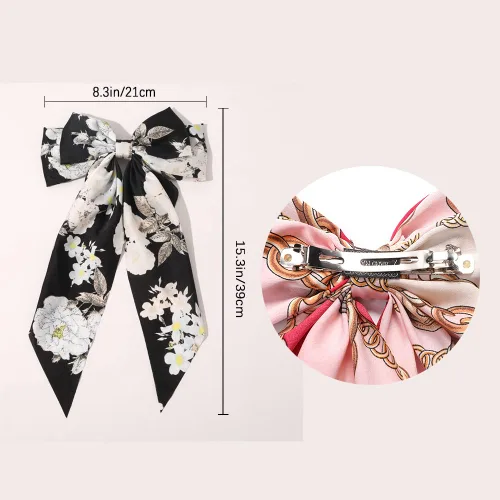 Miniatura 2 de Pinzas grandes para el pelo para mujeres y niñas, clip de cinta de pelo de cocodrilo floral grande, lazos de cinta negra larga con lazo grande flor