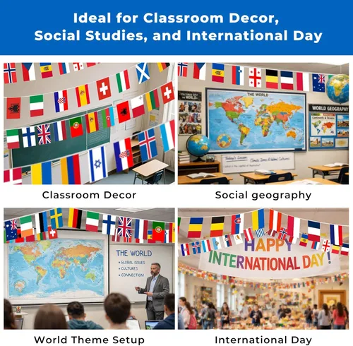 Miniatura 6 de 100 banderas de país de 82 pies, banderas de poliéster reutilizables del mundo pre-encordadas para decoración de aula, fiesta, festival, patio y 100