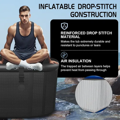 Miniatura 6 de HotMax Bañera de hielo XXL de punto caído para recuperación de 216 galones, compatible con enfriadores de agua, bañera fría con tapa aislada, bañera