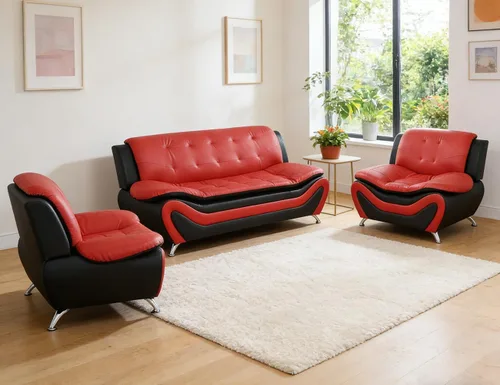 Miniatura 17 de Sofás Seccionales de Cuero, Conjuntos de Muebles de Sala de Estar, 3 Piezas Conjunto de Sofá Moderno para Sala de Blanco crema
