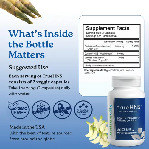 Miniatura 4 de NatureCity True-HNS - Suplemento vitamínico de quinatina para uñas y piel para el cabello y la piel y biotina a base de plantas, cabello y uñas más