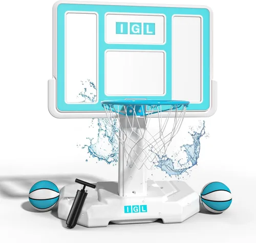 IGL Aro de baloncesto para piscina al aire libre, aro de baloncesto junto a la piscina al aire libre, base y soporte, almacenamiento de agua doble