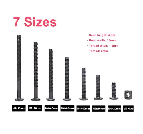 Miniatura 3 de cSeao 100 tornillos para cuna M6 para cama de bebé, tornillos hexagonales negros para construir muebles de cuna, sillas de cuna