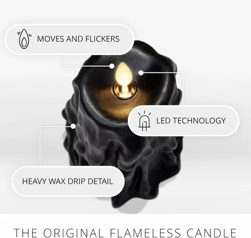 Miniatura 2 de Luminara Vela LED sin Llama con Goteo de Cera Pesada, Negro 2.5" x 6.5", Función de Temporizador, Pilar de Cera Real, Funciona con Baterías, Sin