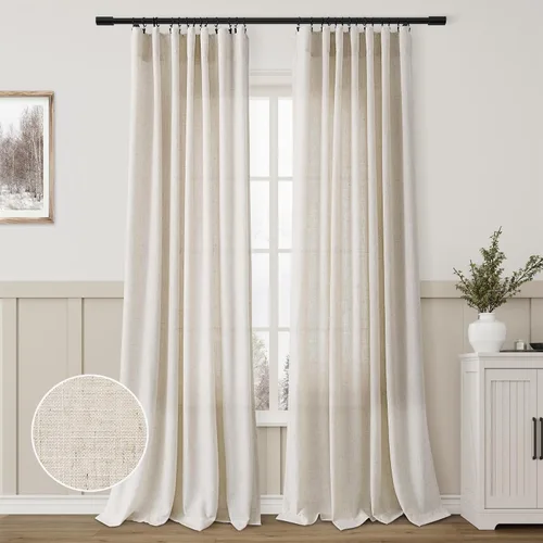 Miniatura 43 de Aersas Aqua Green Linen Curtains 84 Inches Long 2 Panels Set Back Tab Rod Pocket Living Room Curtain Farmhouse Rustic Light Filtering Hook Drapes