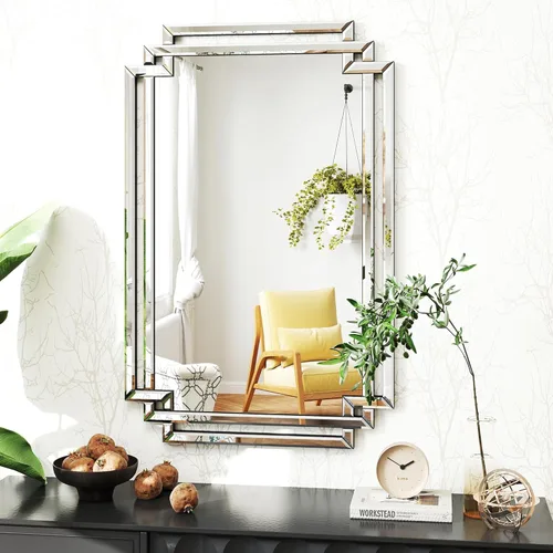 Miniatura 7 de Espejo decorativo para decoración de pared, elegante espejo de sala de estar de 24 x 36 pulgadas con piezas de vidrio y borde biselado, moderno