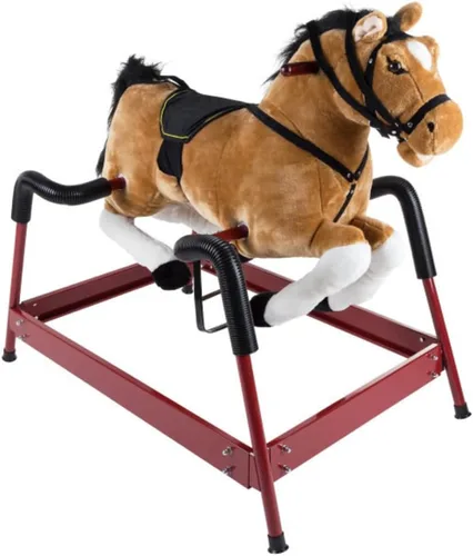 Happy Trails - Caballo mecedor de primavera, juguete de peluche con sonidos divertidos, asas de madera y estribos ajustables para niños de 3 a 6