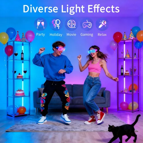 Miniatura 8 de RGBCW - Lámpara de pie con estantes, lámpara de pie LED inteligente moderna con sincronización de música, lámpara de estante de esquina que cambia