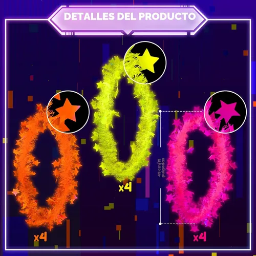 Miniatura 5 de Mega-L - 12 piezas de collar de fiesta que brilla en la oscuridad, suministros de fiesta que brillan en la oscuridad, collar de luz negra