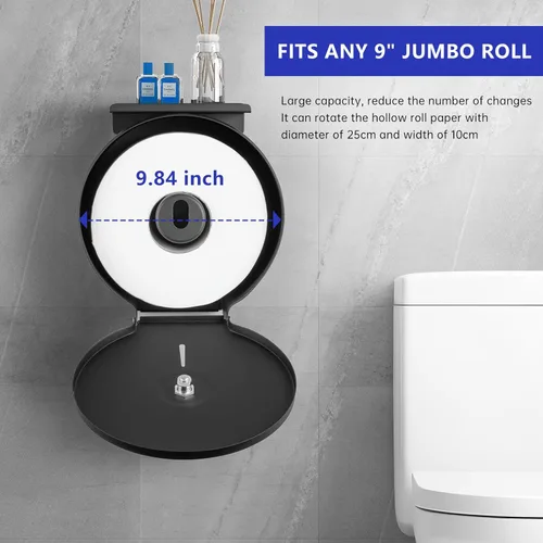 Miniatura 2 de Dispensador de papel higiénico gigante comercial con estante, soporte de rollo de acero inoxidable para montaje en pared, dispensadores de papel
