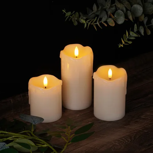 Miniatura 4 de Homemory juego de 3 velas LED de cera que gotean sin llama, con control remoto y temporizador, funcionan con pilas, de 5 pulgadas de alto x 4 Cera