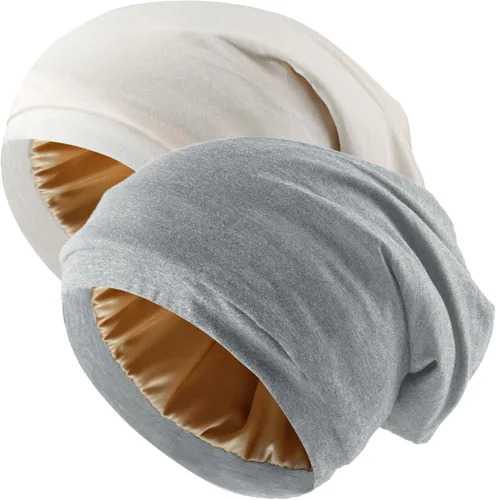 Miniatura 11 de 2 Pcs Adjustable Silk Hair Bonnet for Sleeping, Satin Lined Sleep Cap for Women and Men, Silk Hair Wrap Slouch Beanie.