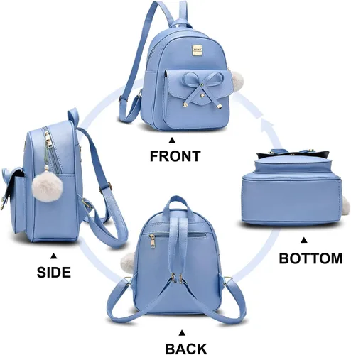 Miniatura 4 de ZGWJ Mini mochila de cuero con moño, mochila pequeña, linda mochila casual de viaje para niñas y mujeres, M, Mochilas tipo mochila