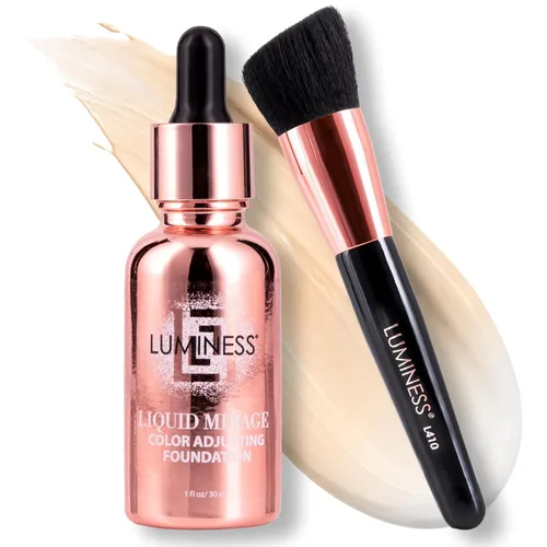 Miniatura 11 de LUMINESS Liquid Mirage - Kit de base de maquillaje con ajuste de color SPF 50, base que cambia de color, base SPF 50 y brocha de maquillaje, 3