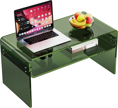 Miniatura 16 de Mesa de café acrílica para sala de estar con estante de almacenamiento abierto, mesa rectangular transparente de Lucite (1, Transparente, Normal)