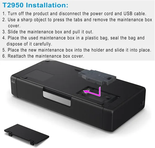 Miniatura 6 de Paquete de 5 cajas de mantenimiento WF-110, caja de mantenimiento de tinta T295000 T2950 remanufacturada para impresora de inyección de tinta móvil