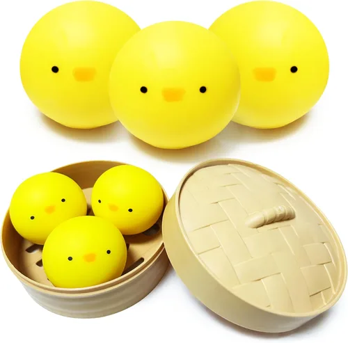 ZTATU Mini Pollito Empanada Juguetes Blandos para Aliviar la Ansiedad (Paquete de 3) Bolas de Estrés para Niños, Bola Blanda para Aliviar el Estrés,