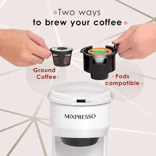 Miniatura 2 de Mixpresso Cafetera 2 en 1 de una sola porción para cápsulas K y café molido, máquina de café de una sola taza, mini cafetera de tamaño compacto
