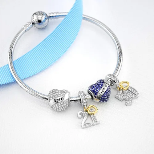 Miniatura 3 de Abalorio Dalaran de plata de ley 925 con forma de corazón, para brazalete, feliz cumpleaños, para mujer