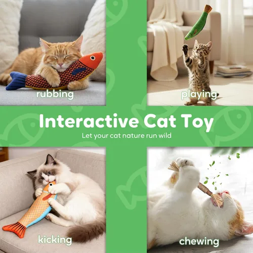 Miniatura 4 de Juguetes de hierba gatera Saury Fish, Cat & Kitten Chew Kicker Juguetes interactivos arrugados para gatos adultos aburridos en interiores y gatitos