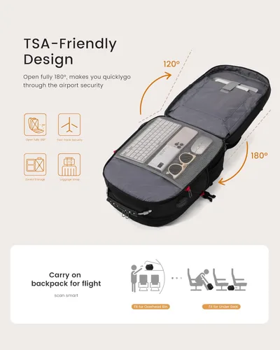 Miniatura 6 de LOVEVOOK Mochila grande de viaje y para laptop, impermeable, antirrobo, con cerradura y puerto de carga USB, para negocios, hombres, mujeres, Negro