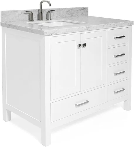 Miniatura 8 de ARIEL Cambridge - Mueble de baño con lavabo de 42 pulgadas, madera maciza, encimera de mármol italiano de Carrara de 1.5 pulgadas, fregadero Blanco