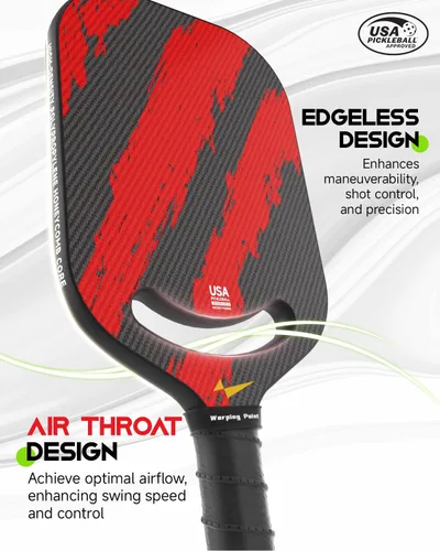 Miniatura 3 de Warping Point Ascent Pickleball Paletas Raqueta de pickleball de fibra de carbono con garganta aerodinámica Superficie de grano texturizada