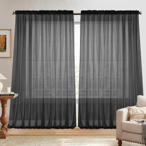 Miniatura 20 de Dreaming Casa Cortinas traslúcidas lisas con bolsillo para barra, 2 paneles de 52 pulgadas de ancho x 96 pulgadas de largo, color blanco