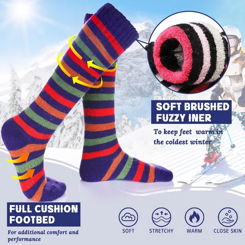 Miniatura 2 de Calcetines de esquí para niños de lana merina cálidos térmicos para senderismo snowboard hasta la rodilla calcetines para botas para niños y niñas 2