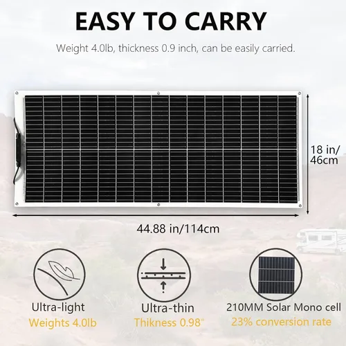 Miniatura 2 de XINPUGUANG Kit de sistema flexible de panel solar de 200 W 12 V, módulo de fibra de vidrio monocristalino de 2 x 100 W, cable de extensión