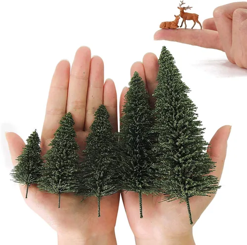 Miniatura 5 de S0804T - 20 árboles de cedro modelo de pino verde oscuro de 2.05-4.96 pulgadas (2.047-4.961 in) y 4 alces ciervos alces para modelo de ferrocarril