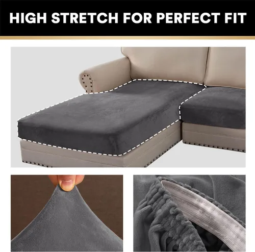 Miniatura 5 de PrinceDeco Fundas para sofá modular, 4 piezas, fundas de cojín separadas de terciopelo para sofá, en forma de L para diván seccional Gris neutro