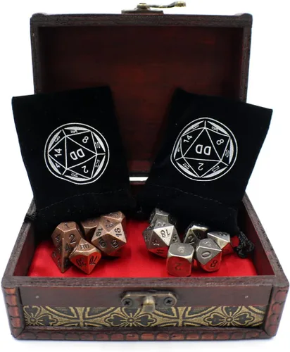 Miniatura 3 de Juegos de dados de metal para juegos de rol gemelos con baúl de almacenamiento