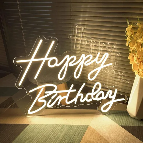 Miniatura 3 de Letrero de neón grande de feliz cumpleaños para decoración de pared, con interruptor regulable, letrero de neón reutilizable de feliz cumpleaños