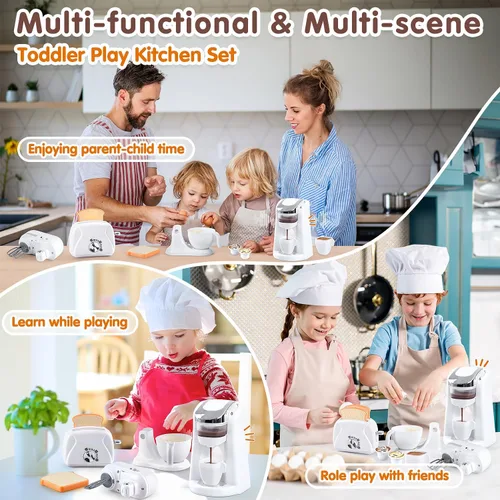 Miniatura 6 de Juguetes de electrodomésticos de cocina de simulación, accesorios de juego de cocina para niños, juegos de juguetes de simulación con cafetera