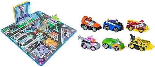 Paw Patrol Paquete de 6 alfombrillas de juego de Movie Adventure City y paquete de regalo de coches fundidos a presión para niños