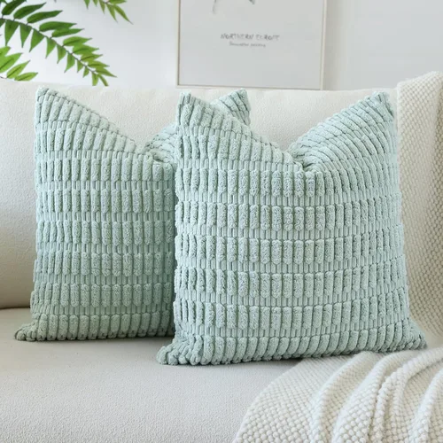Miniatura 40 de OTOSTAR - Paquete de 2 fundas de cojín decorativas de pana suaves y a rayas estilo boho, fundas de cojín cuadradas para decoración del hogar, fundas