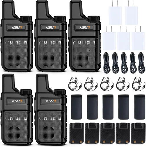 Miniatura 12 de KSUN Walkie Talkies con auricular y micrófono 22 canales resistente a las caídas, mini pantalla de largo alcance VOX 4000mAh batería recargable