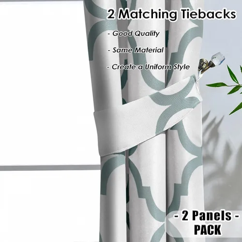 Miniatura 6 de Melodieux - Cortinas opacas estilo marroquí con aislamiento térmico y ojales para oscurecer sala de estar, 2 paneles. Blanco hueso/verde azulado