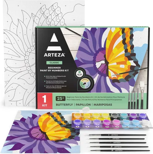 Miniatura 9 de ARTEZA Pintura por números para adultos, 12 x 16 pulgadas, 21 piezas, kit de pintura de flores de hortensias por números, 1 panel de lienzo, 12
